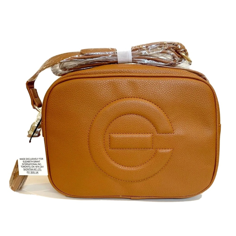 Elizabeth Grant Purse Handbag Shoulder Bag Brown Tan Pleather Square Tassel New